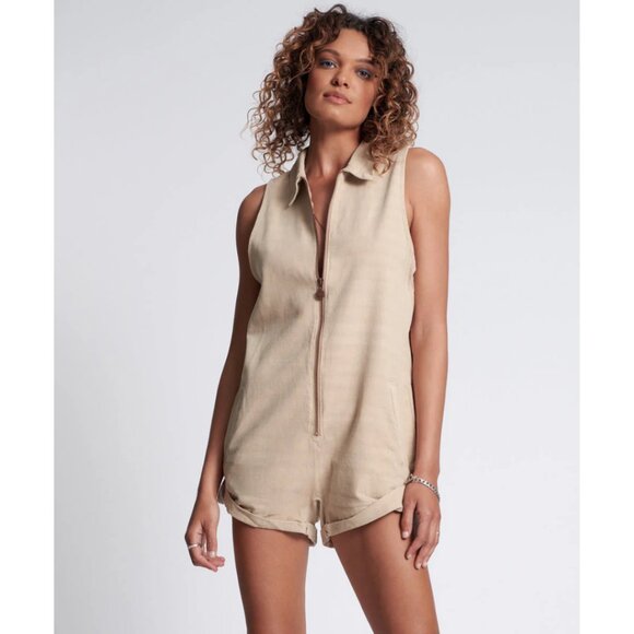 One Teaspoon Braxton Mini Utility Jumpsuit Romper Stone Khaki NWT Size Small
